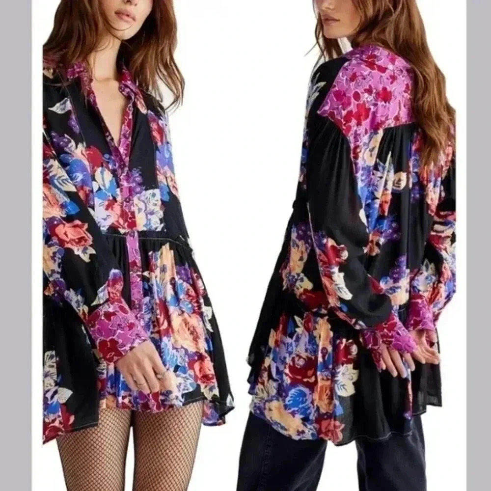 FREE PEOPLE BRUNCH A BUNCH TUNIC BOHO TOP